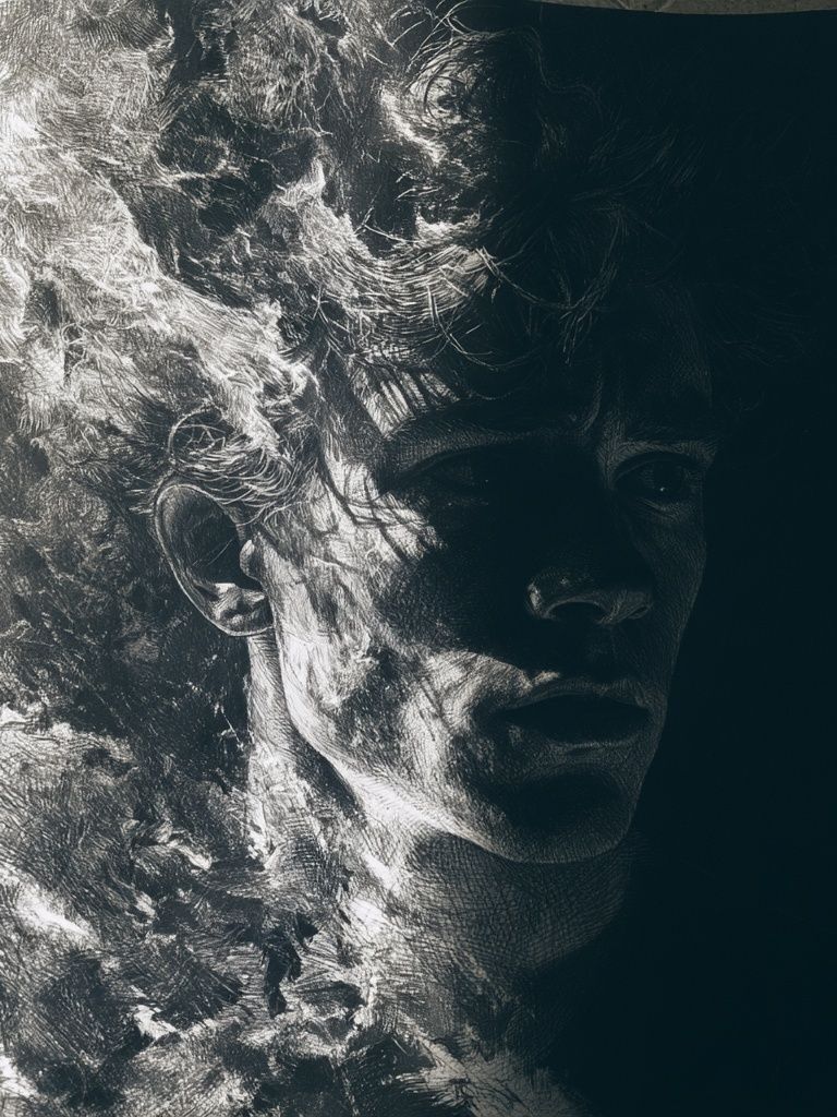 Shadowed Portrait Ink Print. poster detail