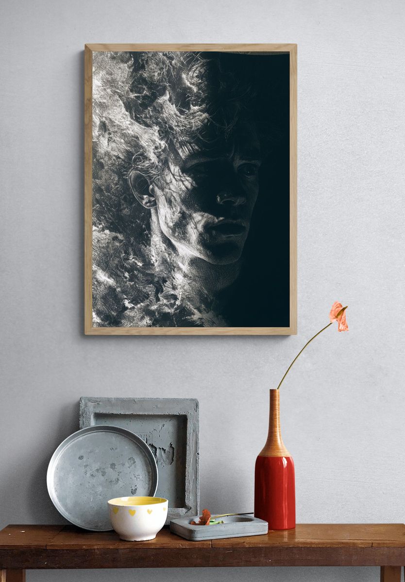 Shadowed Portrait Ink Print. — room view 3