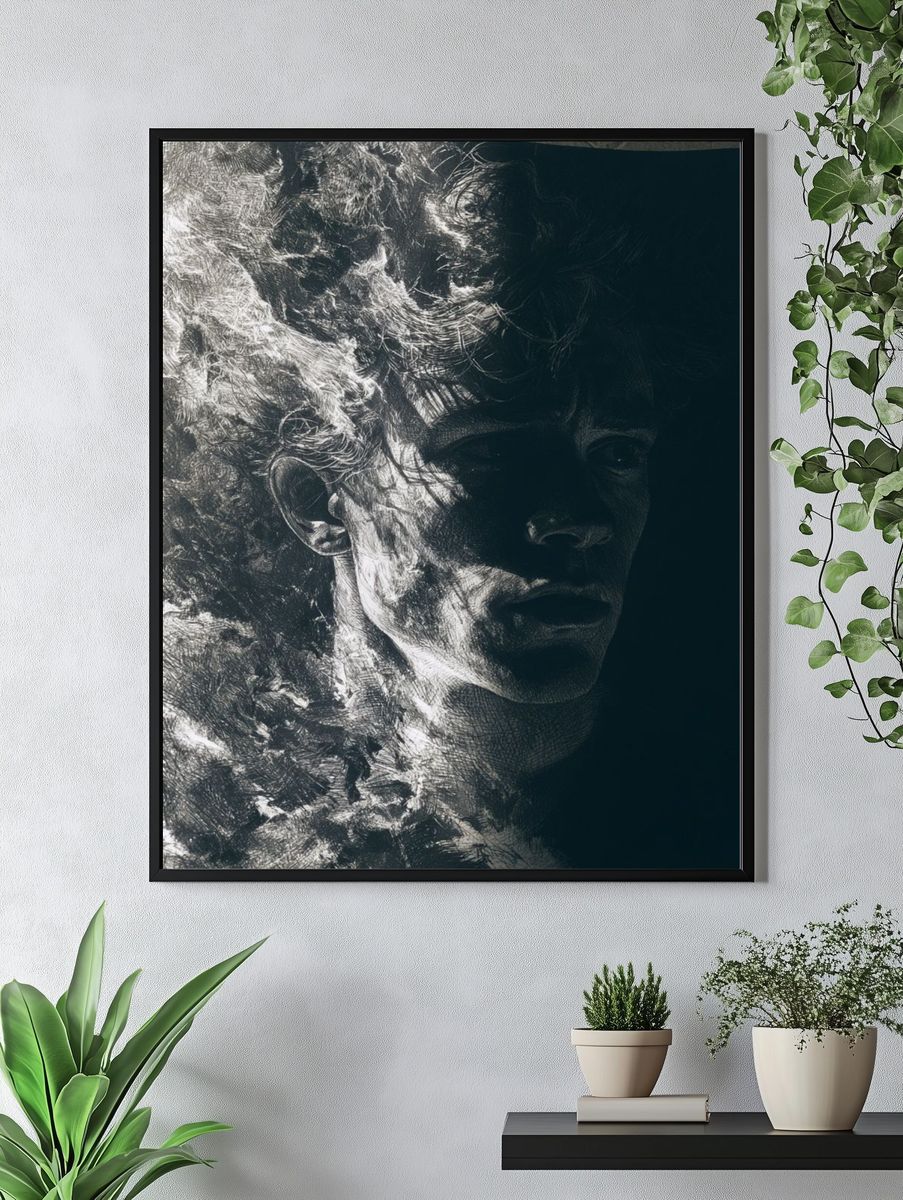Shadowed Portrait Ink Print. — room view 4