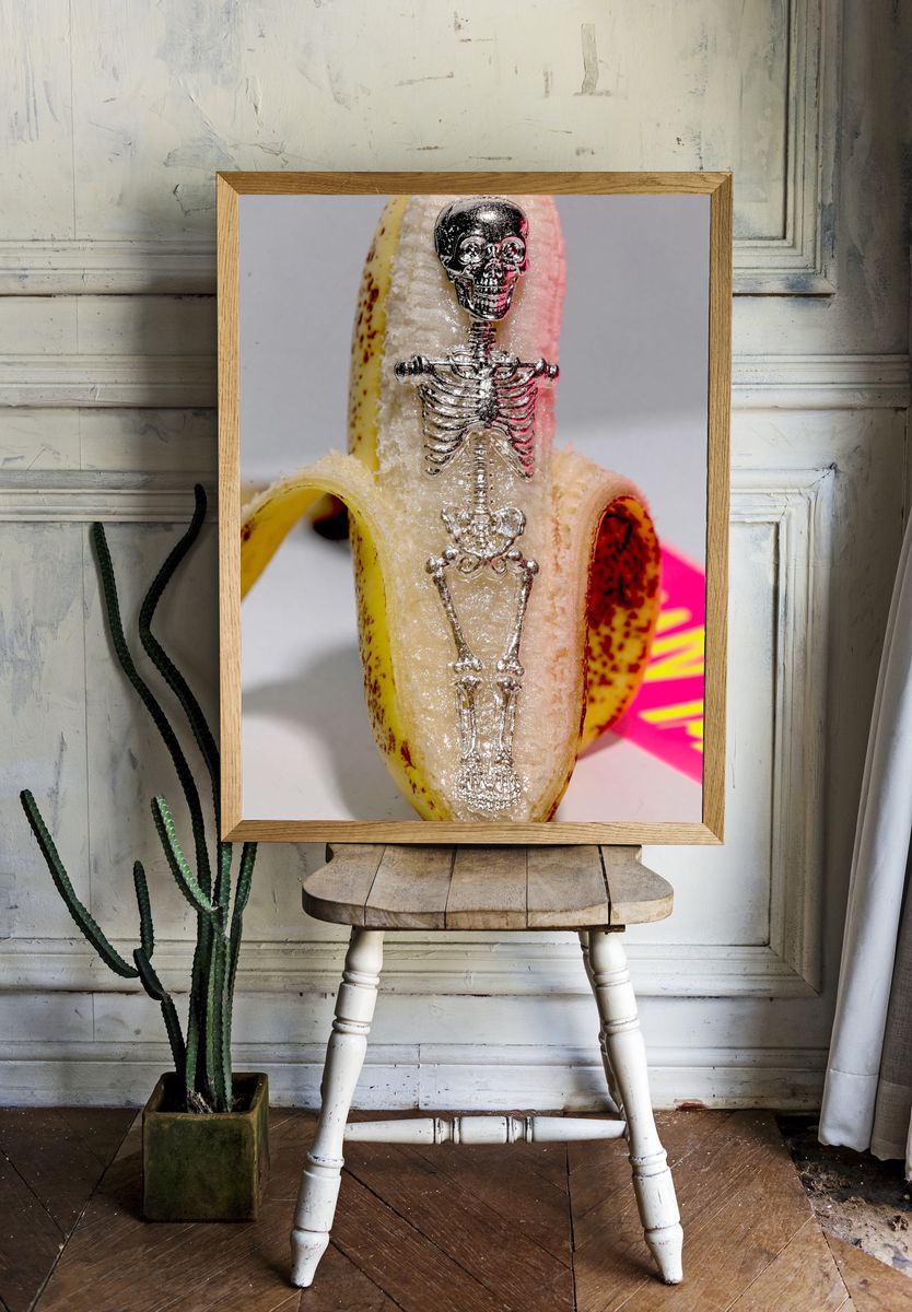 Surreal Banana Skeleton Photography Poster. room preview
