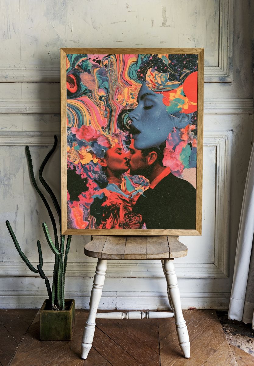Surreal Lovers Collage Print. room preview