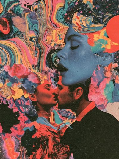 Surreal Lovers Collage Print.