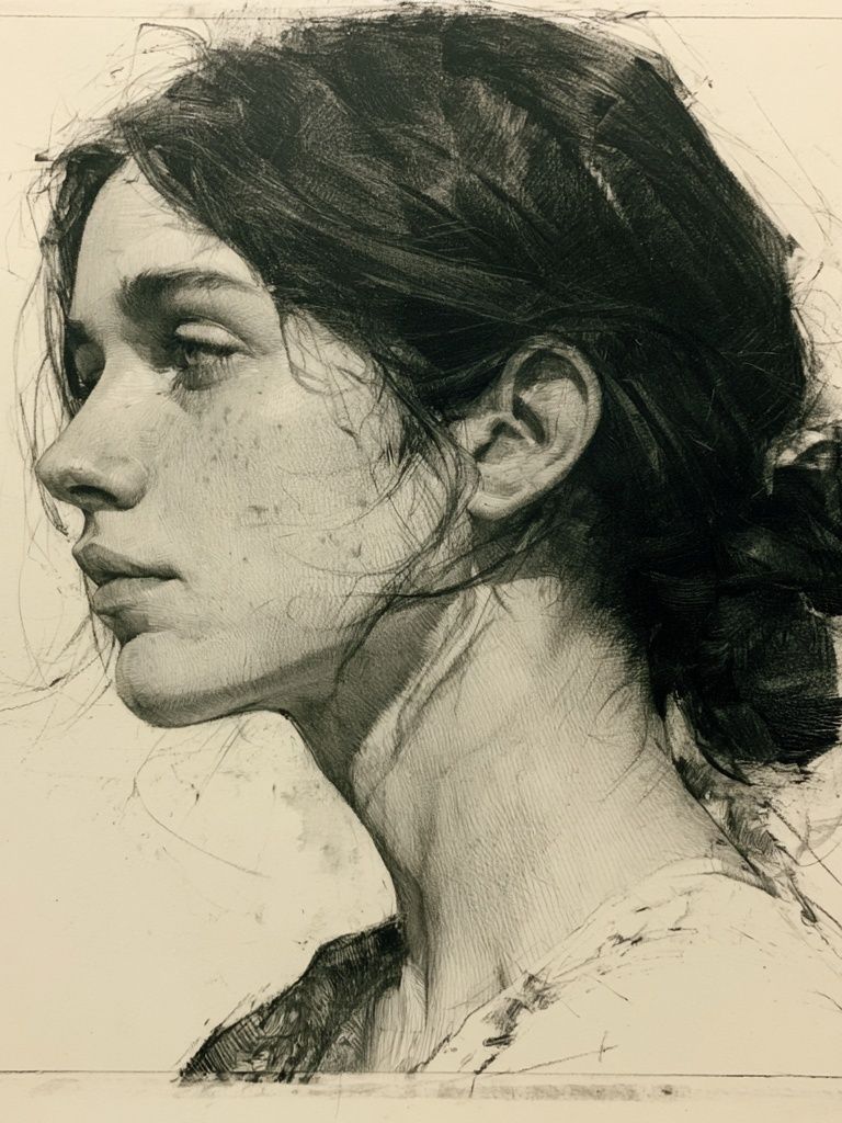 Woman Profile Sketch Poster. poster — fine-art art