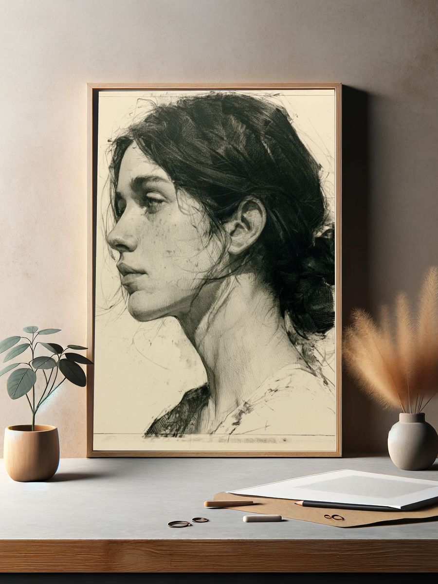 Woman Profile Sketch Poster. — room view 2