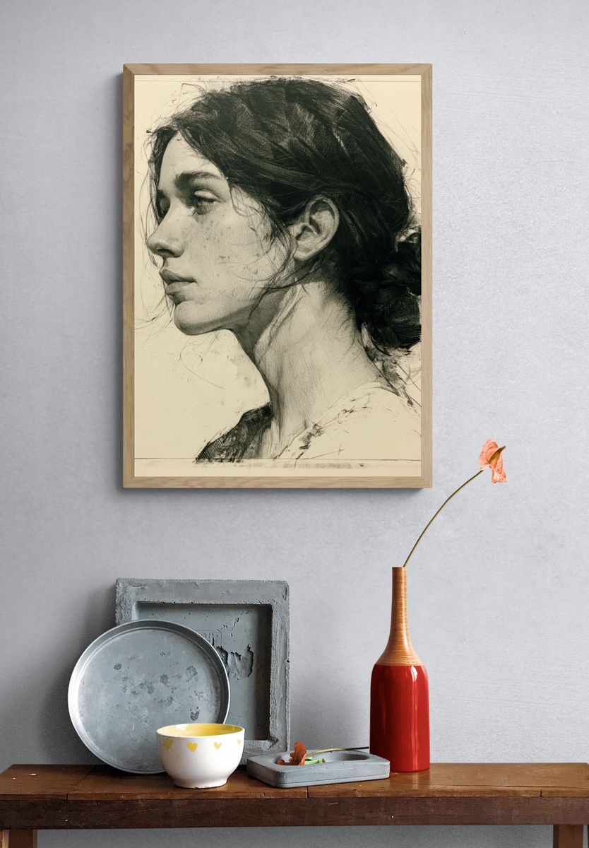 Woman Profile Sketch Poster. — room view 3