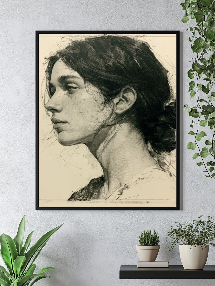 Woman Profile Sketch Poster. — room view 4