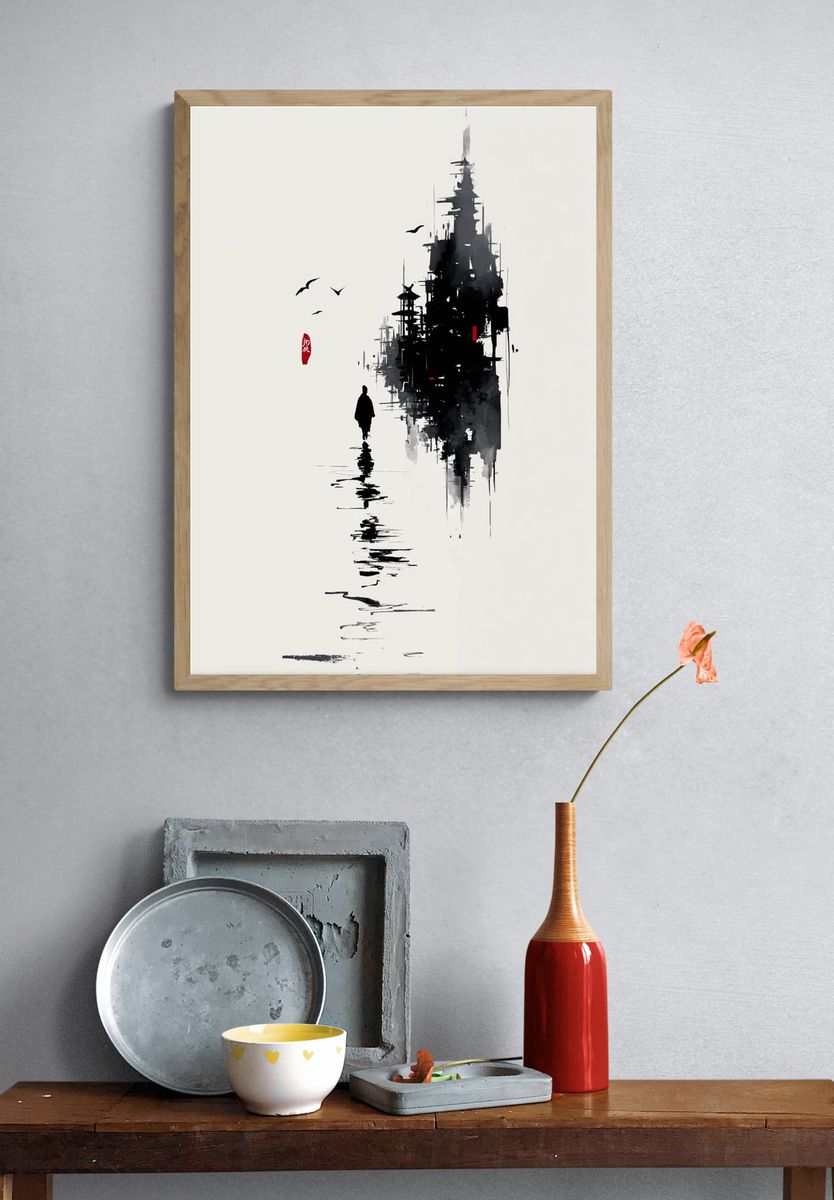 Japanese Ink Cityscape Poster. — room view 3