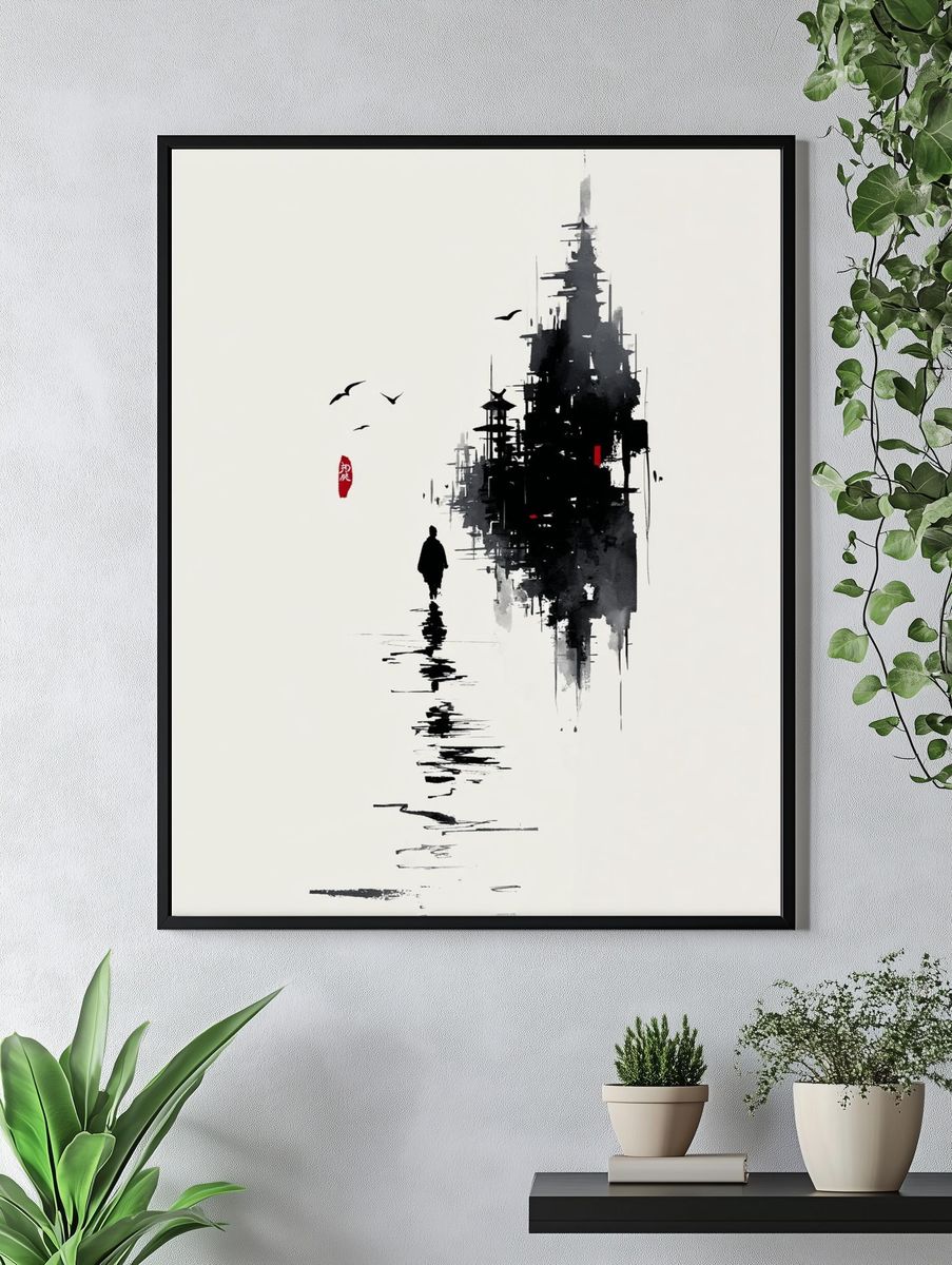 Japanese Ink Cityscape Poster. — room view 4