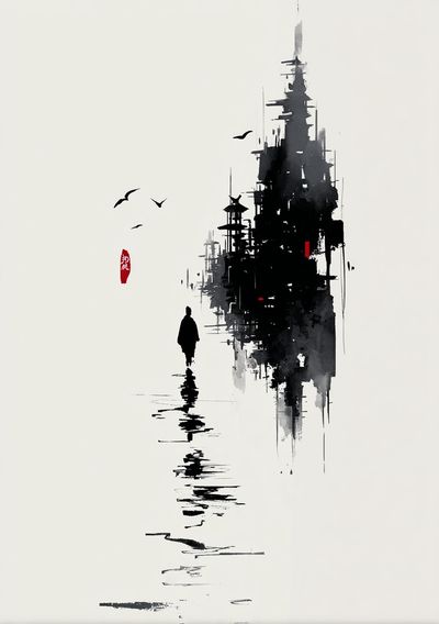 Japanese Ink Cityscape Poster.