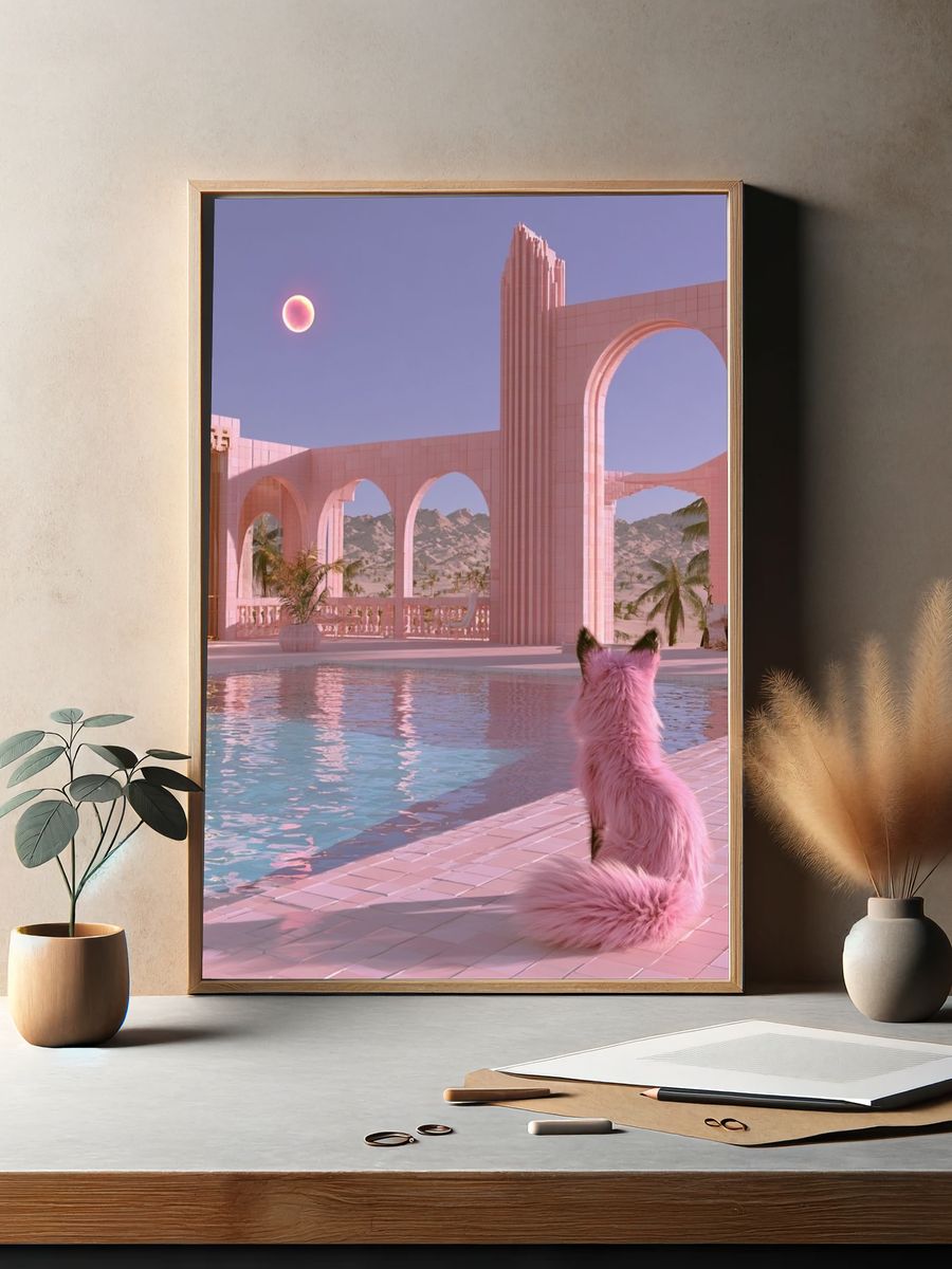 Pink Cat by the Pool Poster. — room view 2