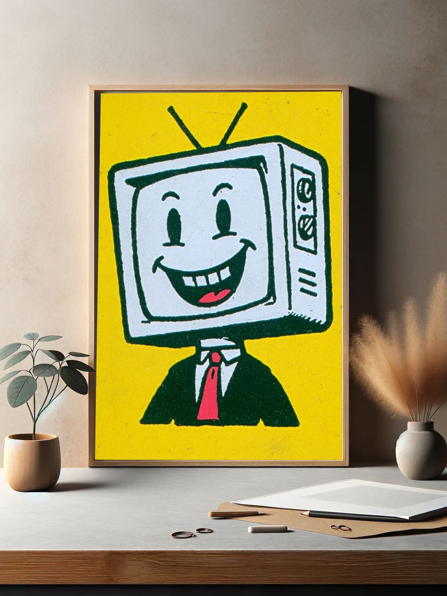 Smiling TV Head Cartoon Print. — room view 2