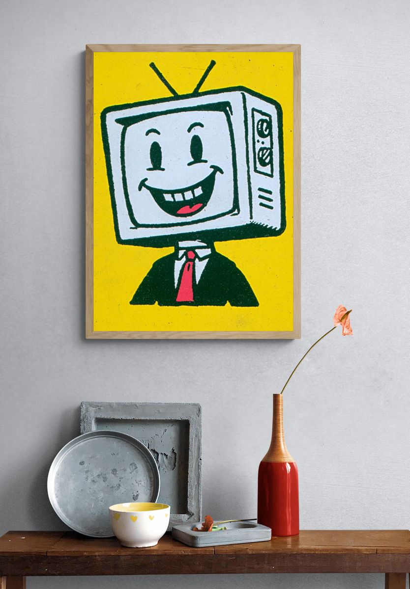 Smiling TV Head Cartoon Print. — room view 3