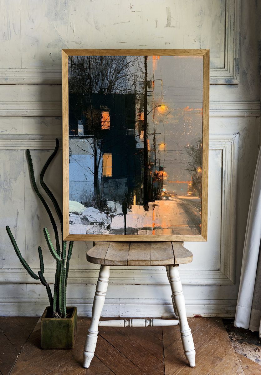 Winter City Street — Contemporary Print. — room view 1