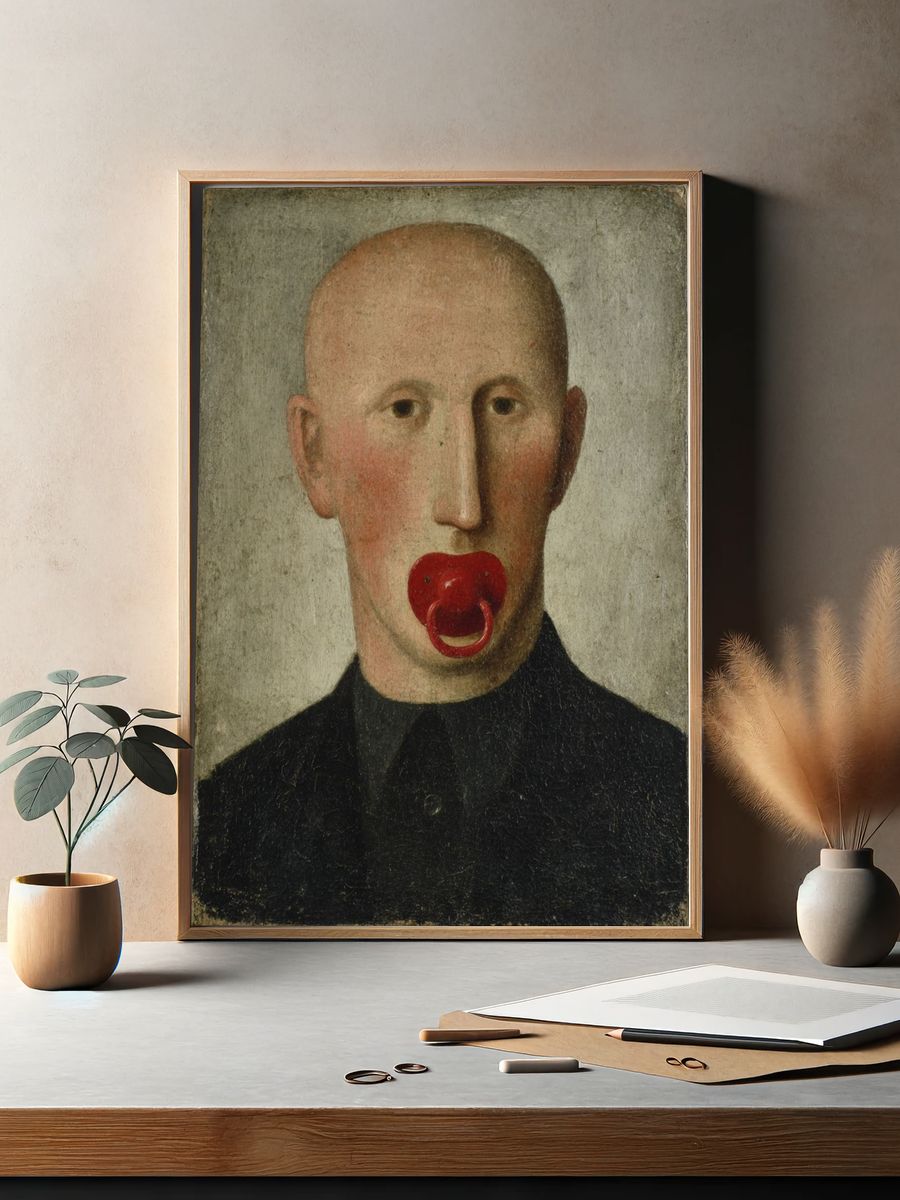 Surreal Portrait with Red Pacifier Print. — room view 2