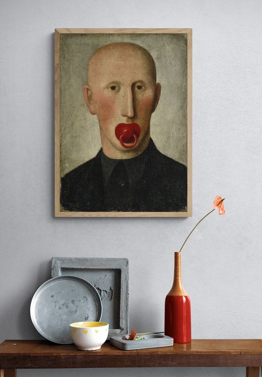Surreal Portrait with Red Pacifier Print. — room view 3
