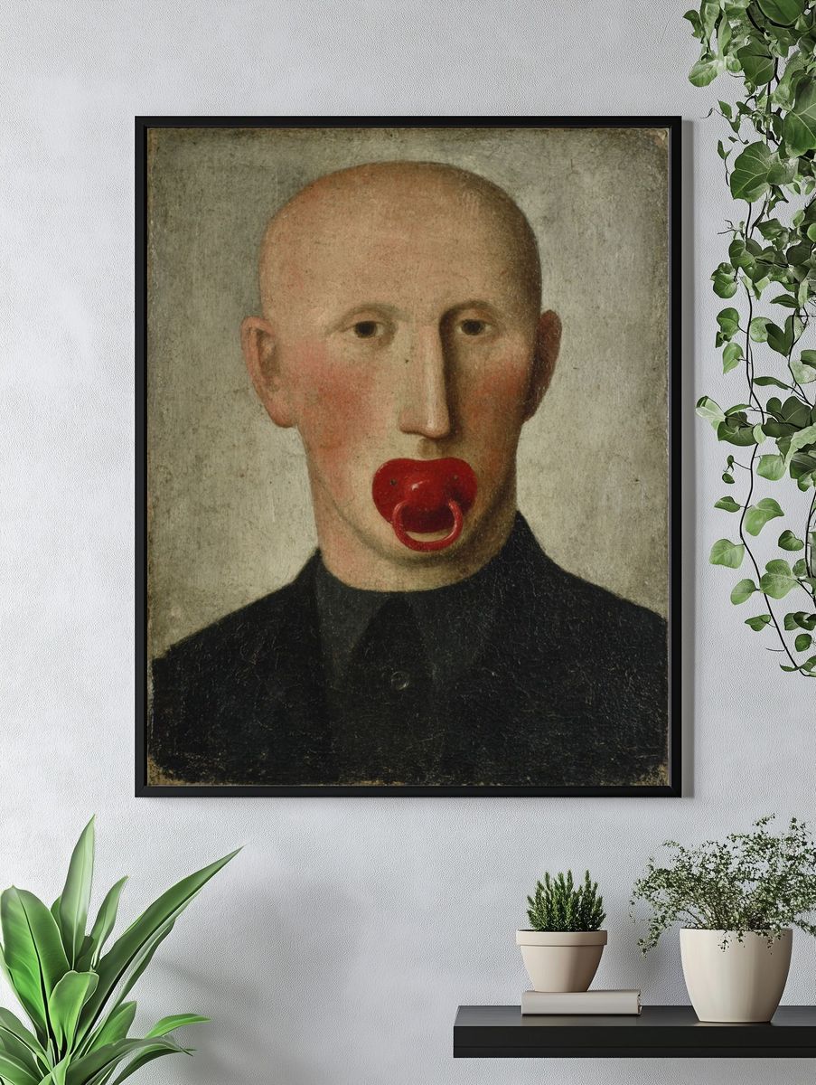 Surreal Portrait with Red Pacifier Print. — room view 4