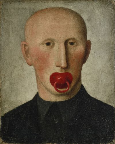 Surreal Portrait with Red Pacifier Print.