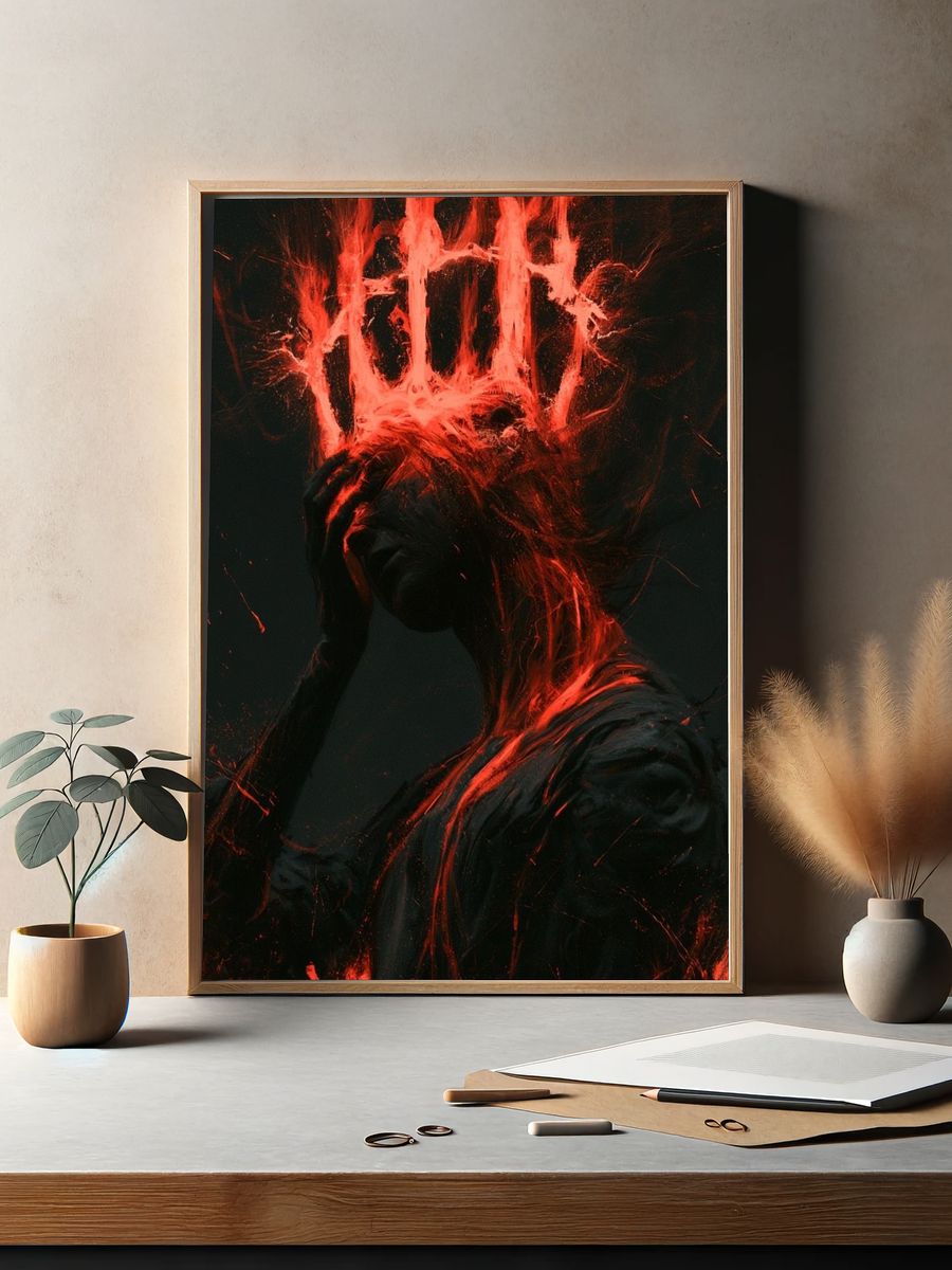 Crimson Mindscape Illustration Poster. — room view 2