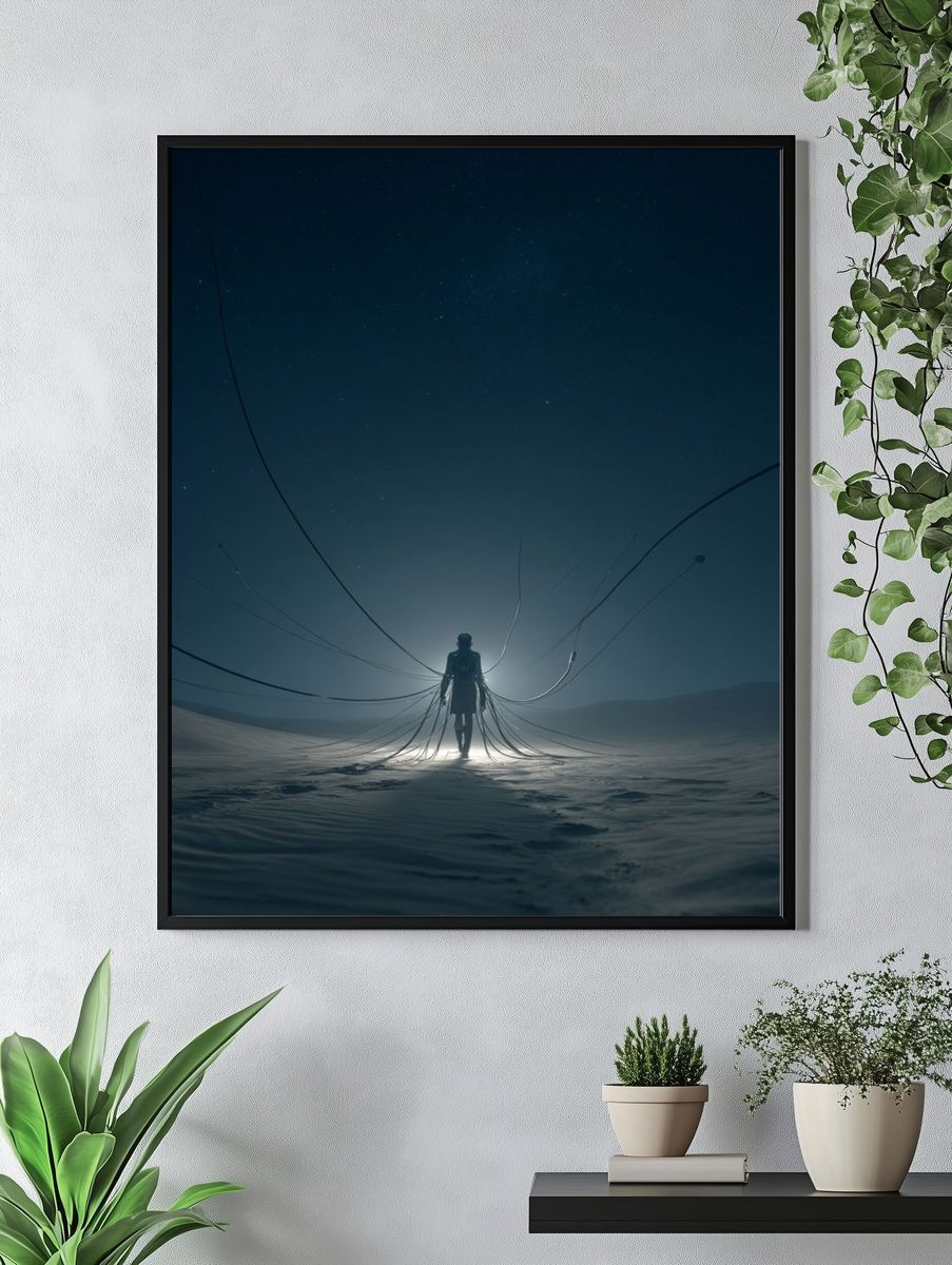 Lone Figure in Moonlit Desert Print. — room view 4