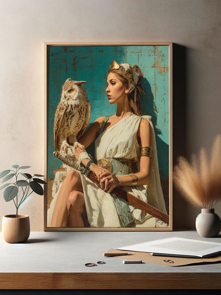 Owl and Woman Contemporary Print. — room view 2