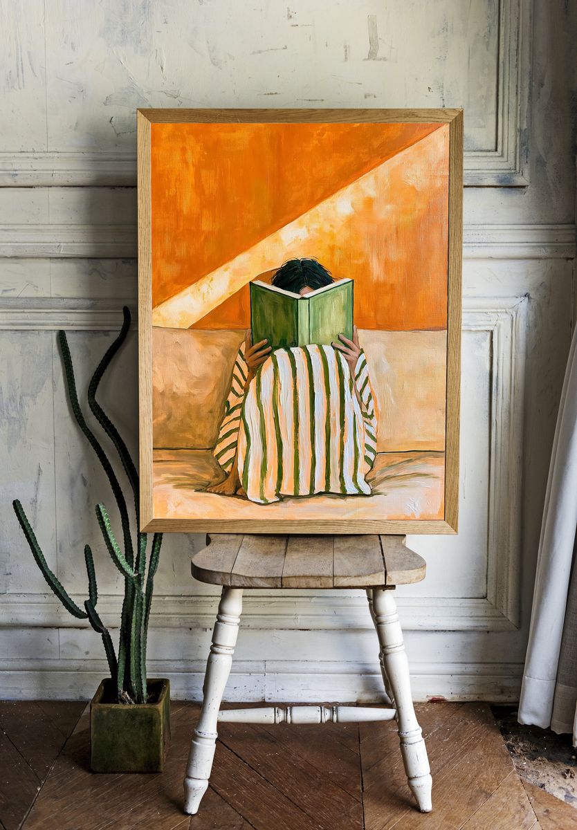 Reader in Orange Interior Poster. — room view 1