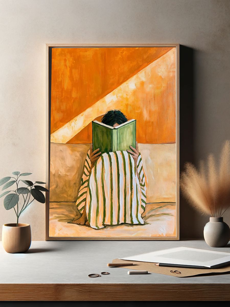 Reader in Orange Interior Poster. — room view 2