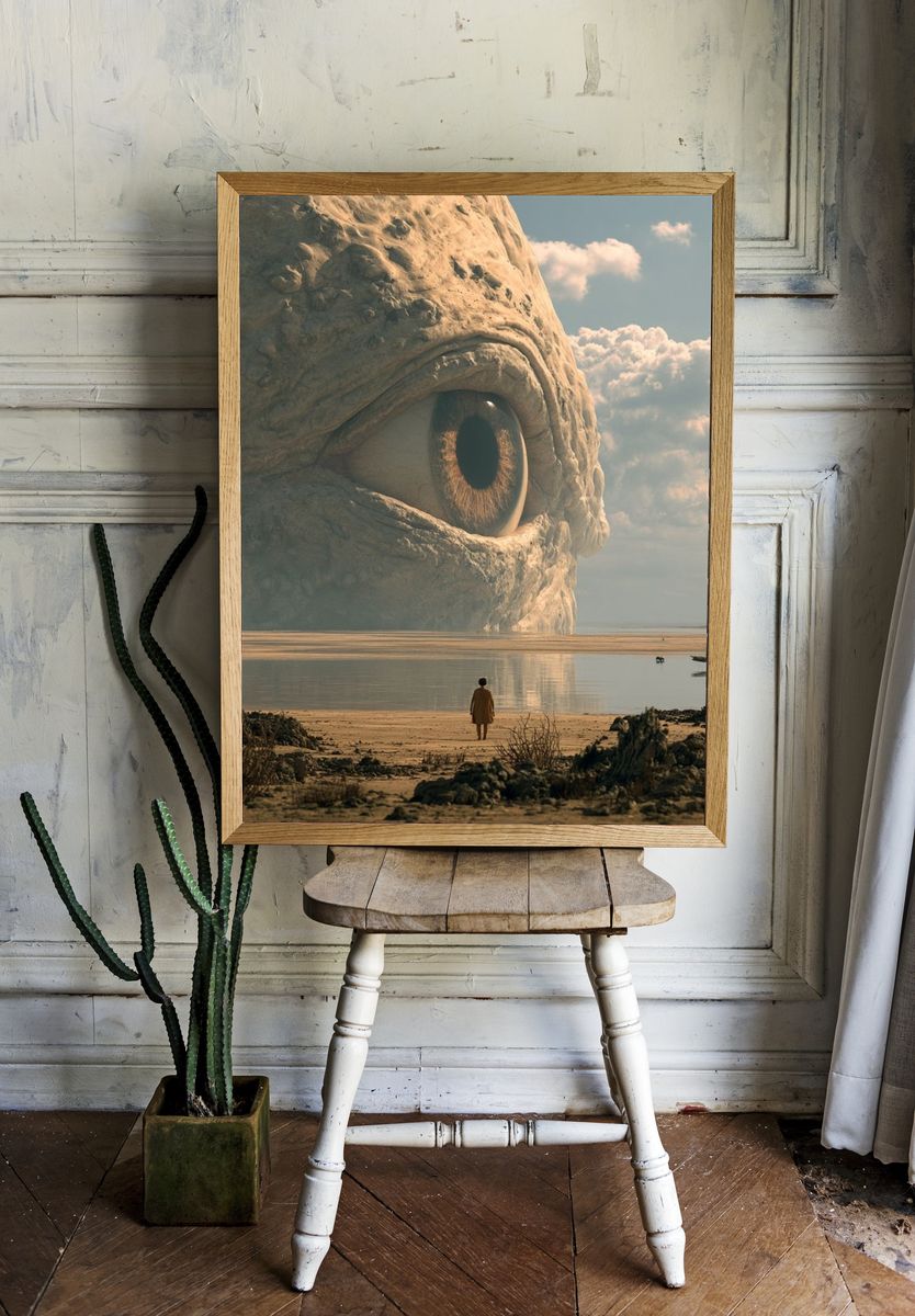 Surreal Giant Eye Landscape Print. room preview