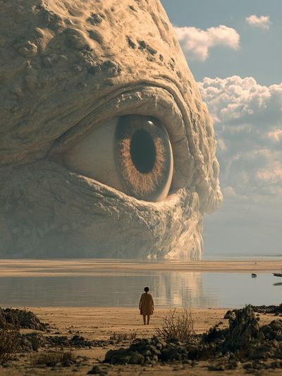 Surreal Giant Eye Landscape Print. poster