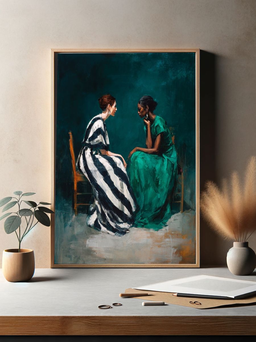 Two Women Conversation Fine-Art Poster. — room view 2