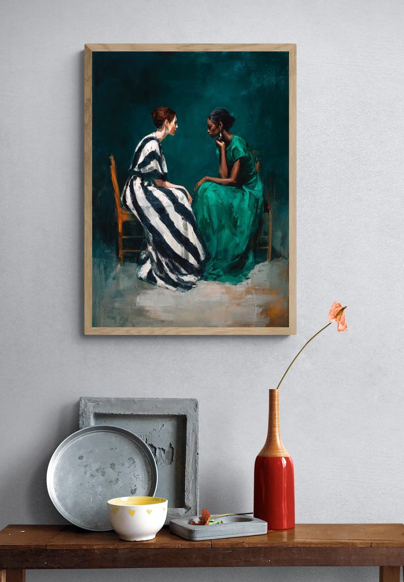 Two Women Conversation Fine-Art Poster. — room view 3