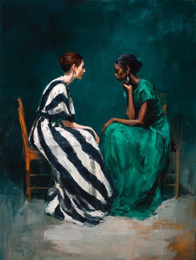 Two Women Conversation Fine-Art Poster. poster