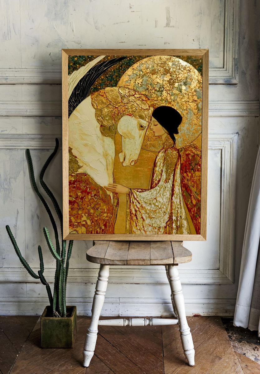 Angel and Horse Fine-Art Poster. room preview