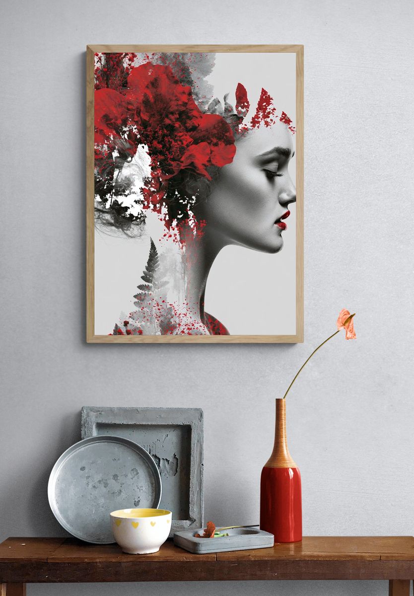Surreal Floral Profile Print. — room view 3