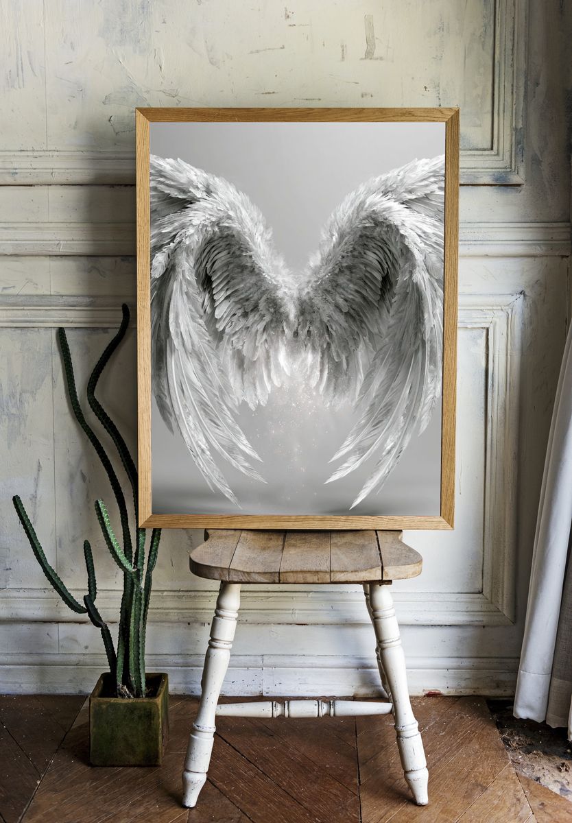 Celestial Angel Wings Print. room preview