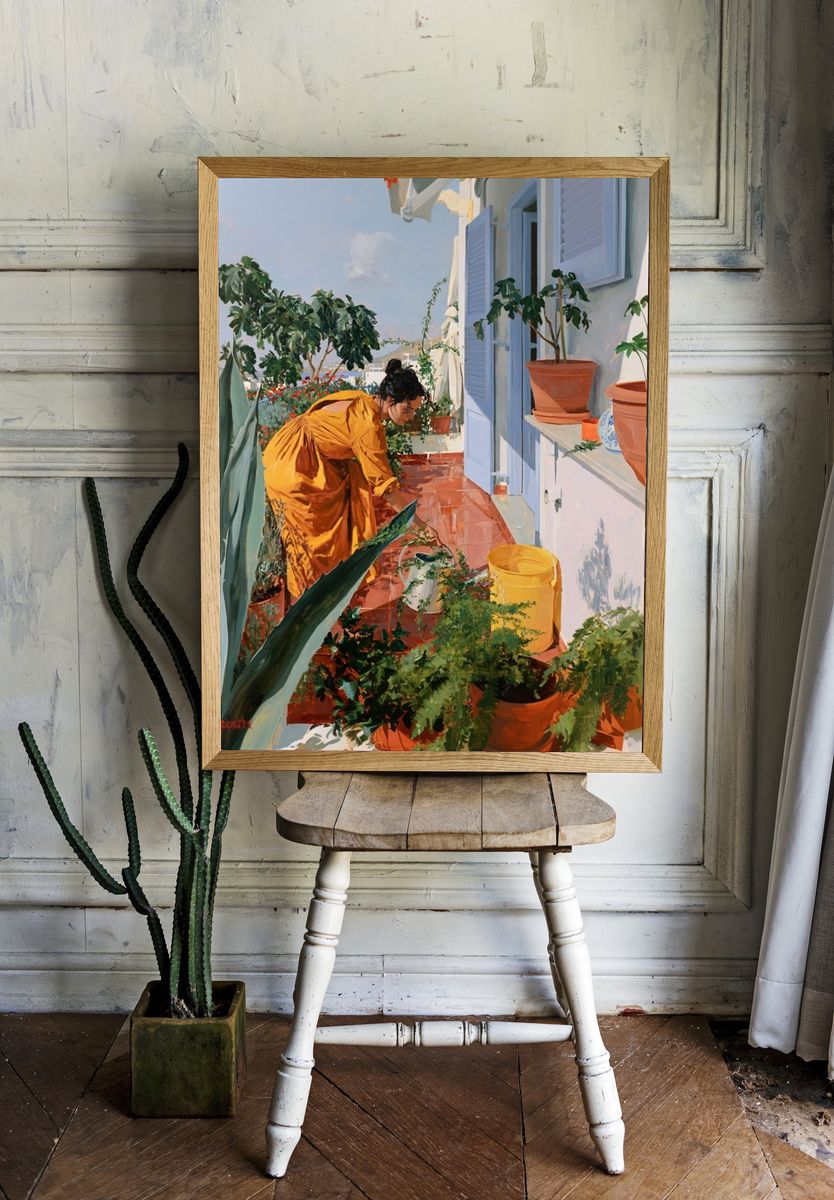 Mediterranean Terrace Garden Print. room preview