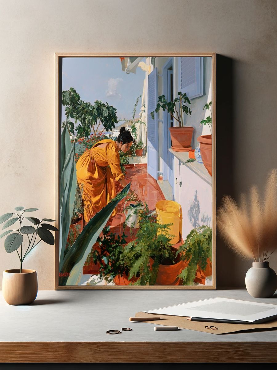 Mediterranean Terrace Garden Print. — room view 2