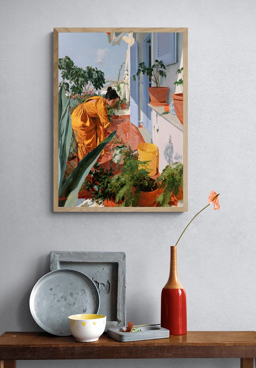 Mediterranean Terrace Garden Print. — room view 3