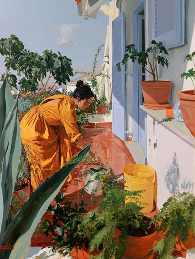 Mediterranean Terrace Garden Print. poster