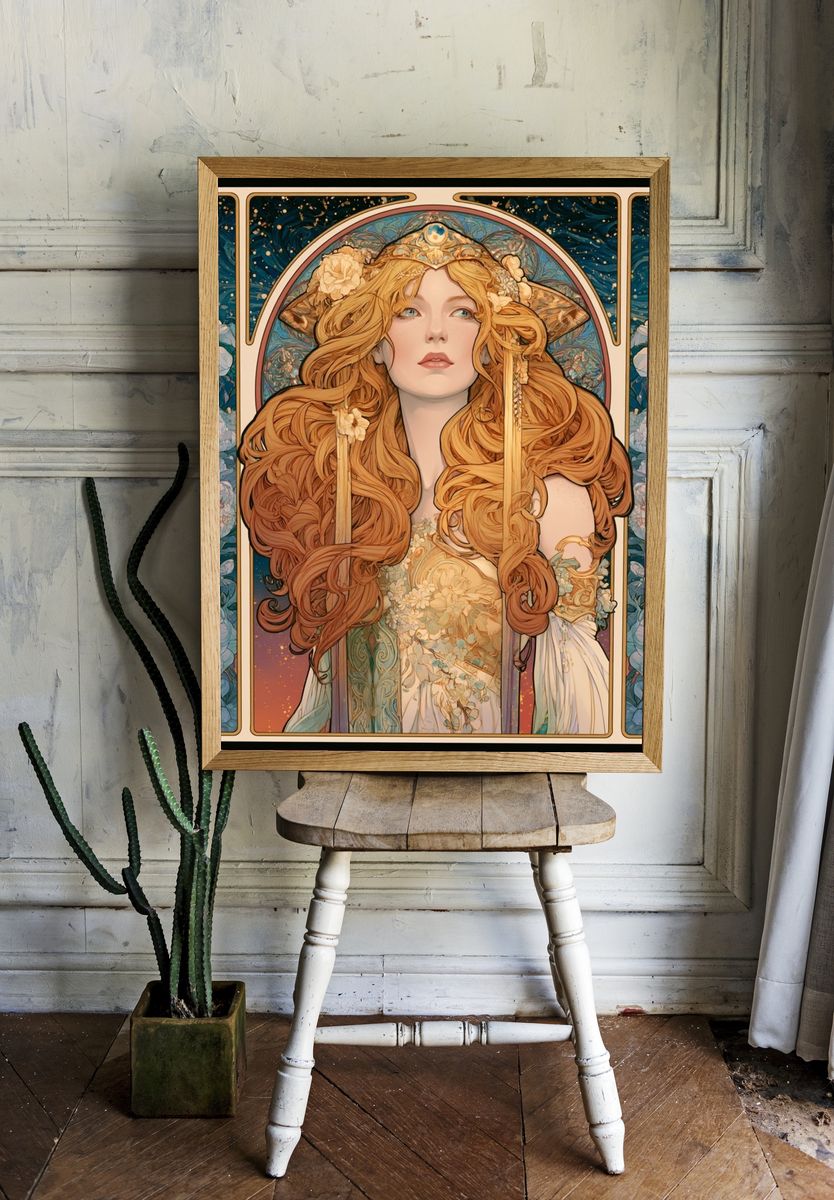 Art Nouveau Floral Portrait Poster. room preview