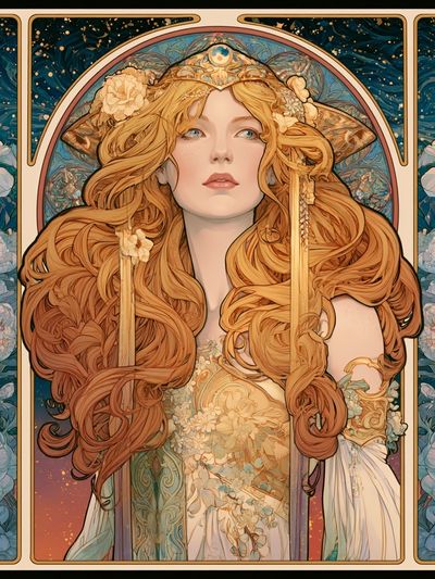 Art Nouveau Floral Portrait Poster.