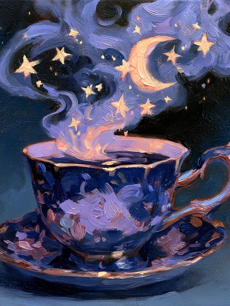 Moonlit Teacup Surrealism Print. poster detail