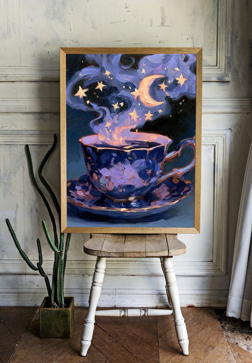 Moonlit Teacup Surrealism Print. — room view 1