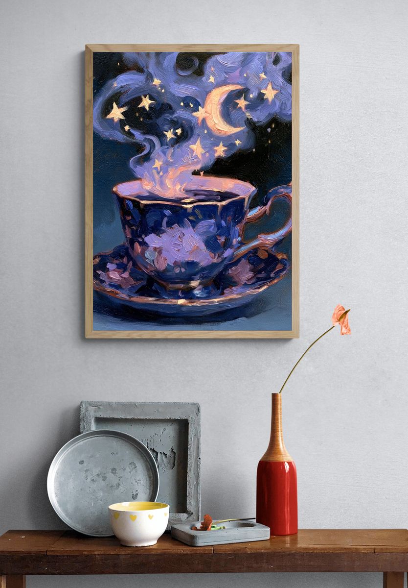 Moonlit Teacup Surrealism Print. — room view 3
