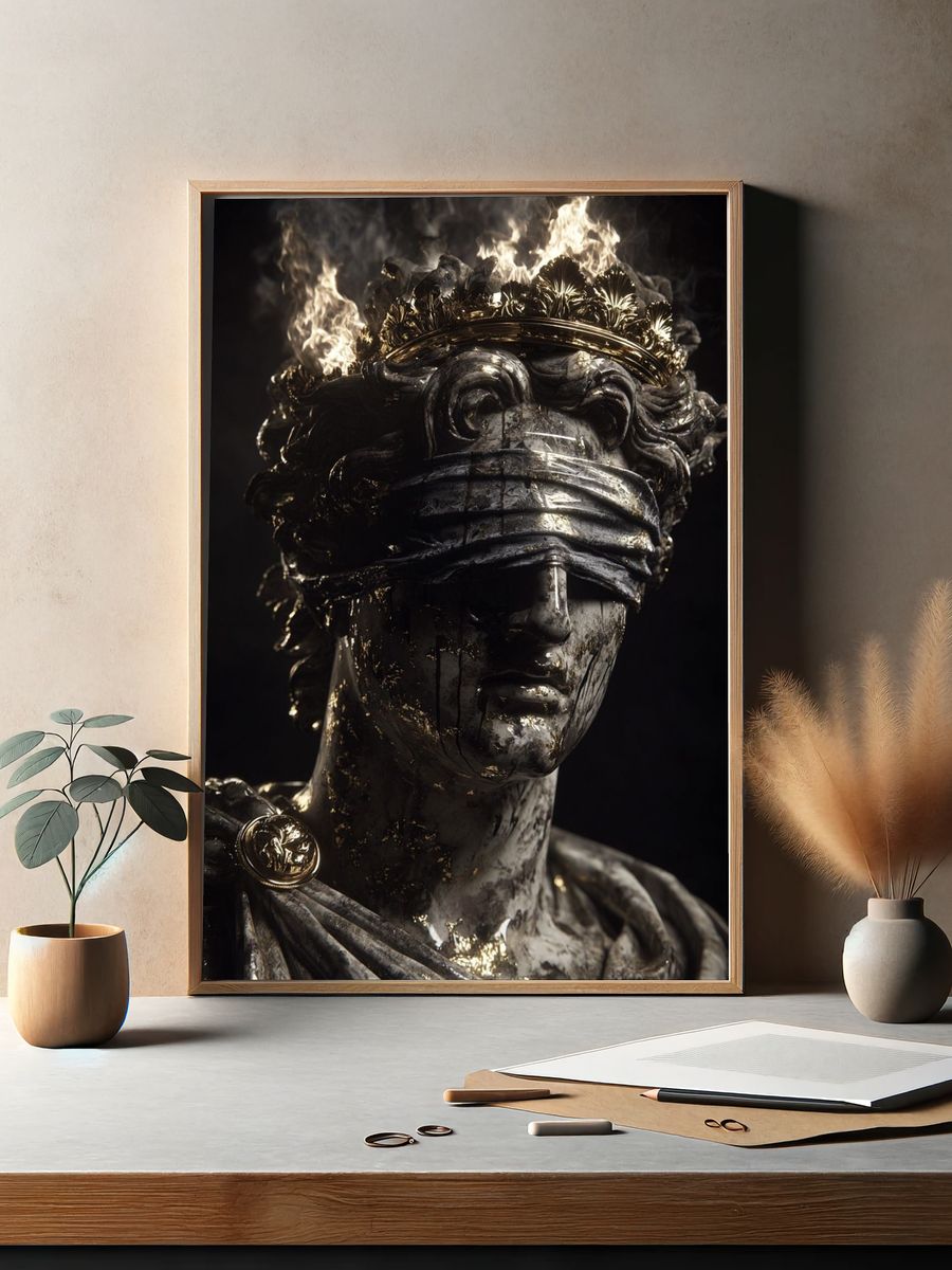 Blindfolded Marble Goddess Poster. — room view 2