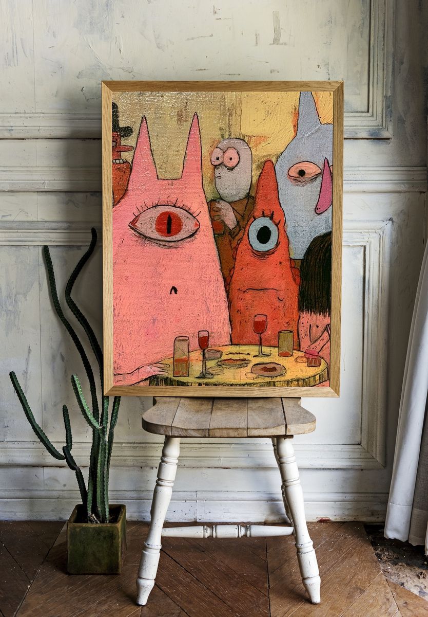 Surreal Monster Dinner Party Print. room preview