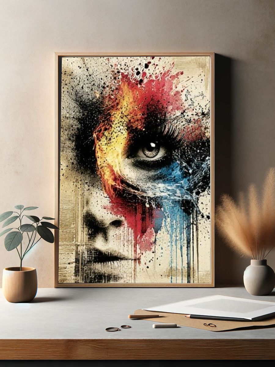 Abstract Face Expressionism Poster. — room view 2