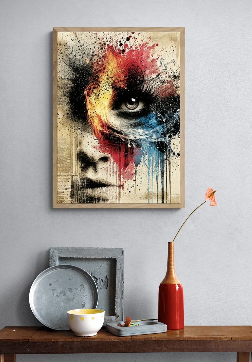 Abstract Face Expressionism Poster. — room view 3