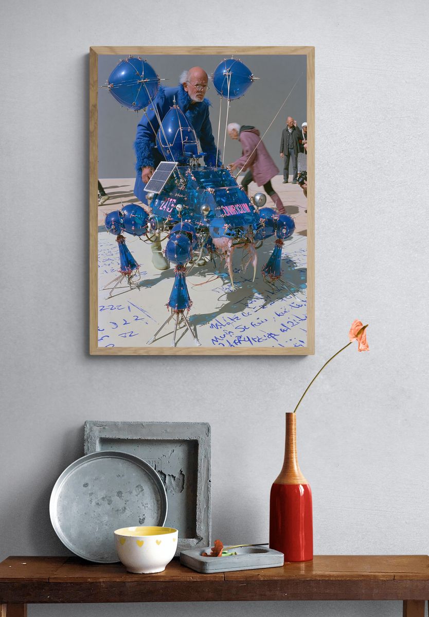 Surreal Blue Robot Sculpture Print. — room view 3