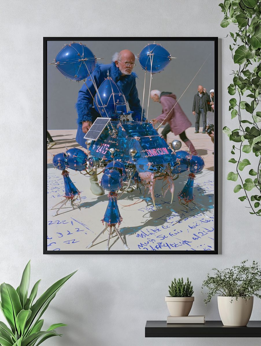 Surreal Blue Robot Sculpture Print. — room view 4