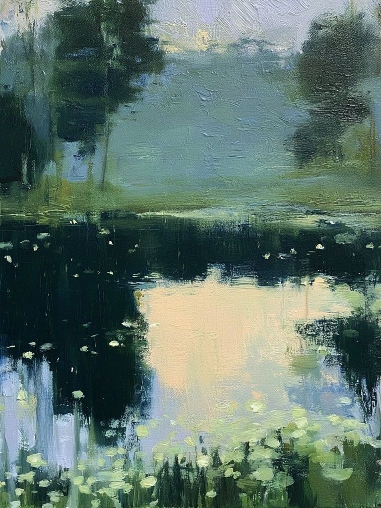 Misty Pond Reflection Landscape Print. poster detail